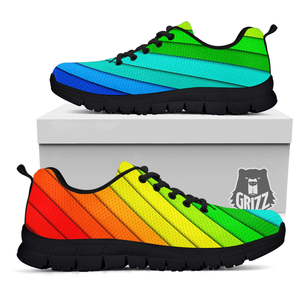 Lines Rainbow Diagonal Print Pattern Black Sneaker-grizzshop