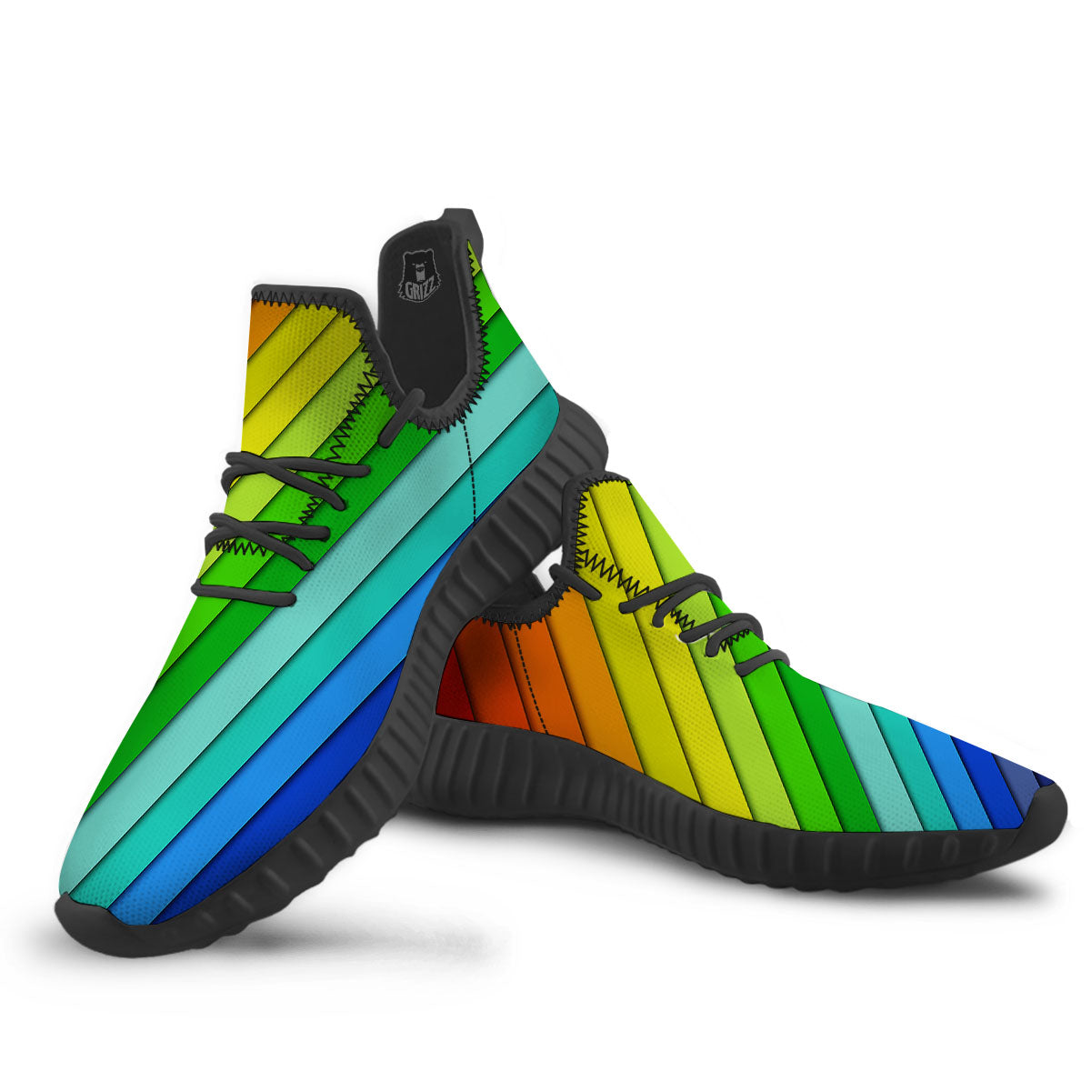 Lines Rainbow Diagonal Print Pattern Black Walking Shoes-grizzshop