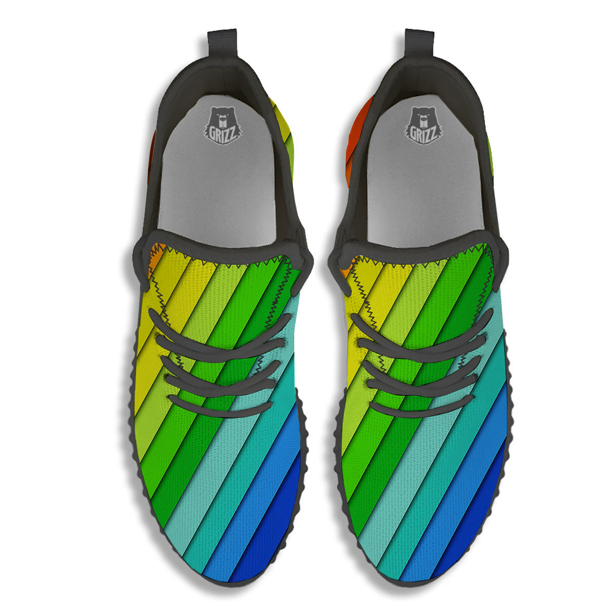 Lines Rainbow Diagonal Print Pattern Black Walking Shoes-grizzshop