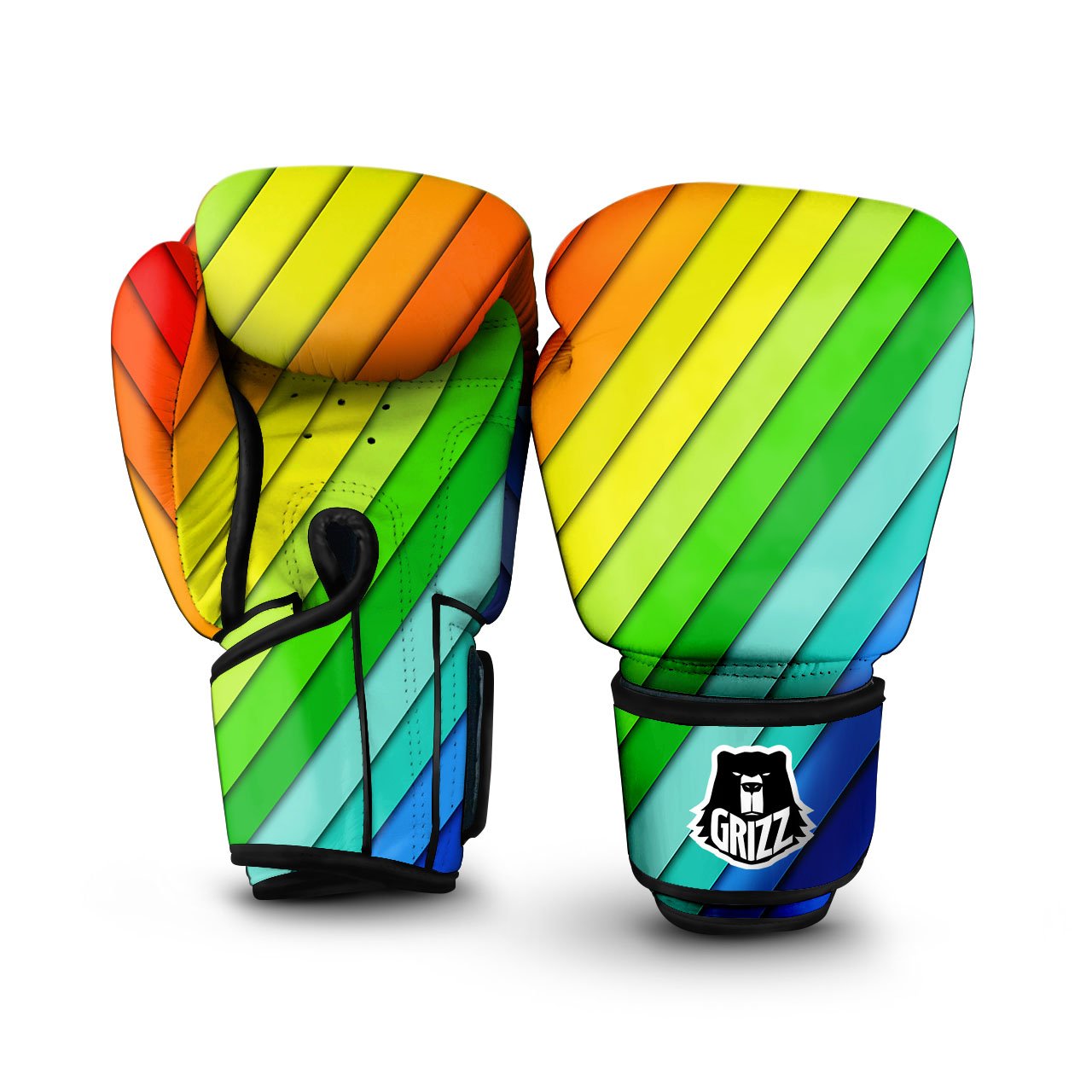 Lines Rainbow Diagonal Print Pattern Boxing Gloves-grizzshop