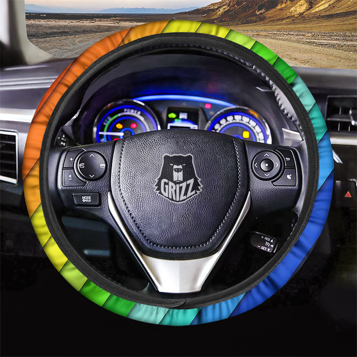 Lines Rainbow Diagonal Print Pattern Car Steering Wheel Cover-grizzshop