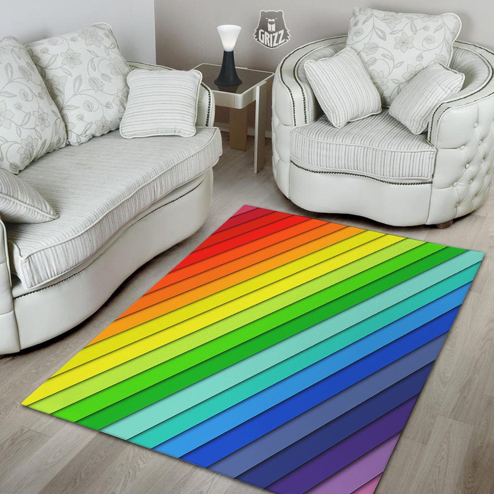 Lines Rainbow Diagonal Print Pattern Floor Mat-grizzshop