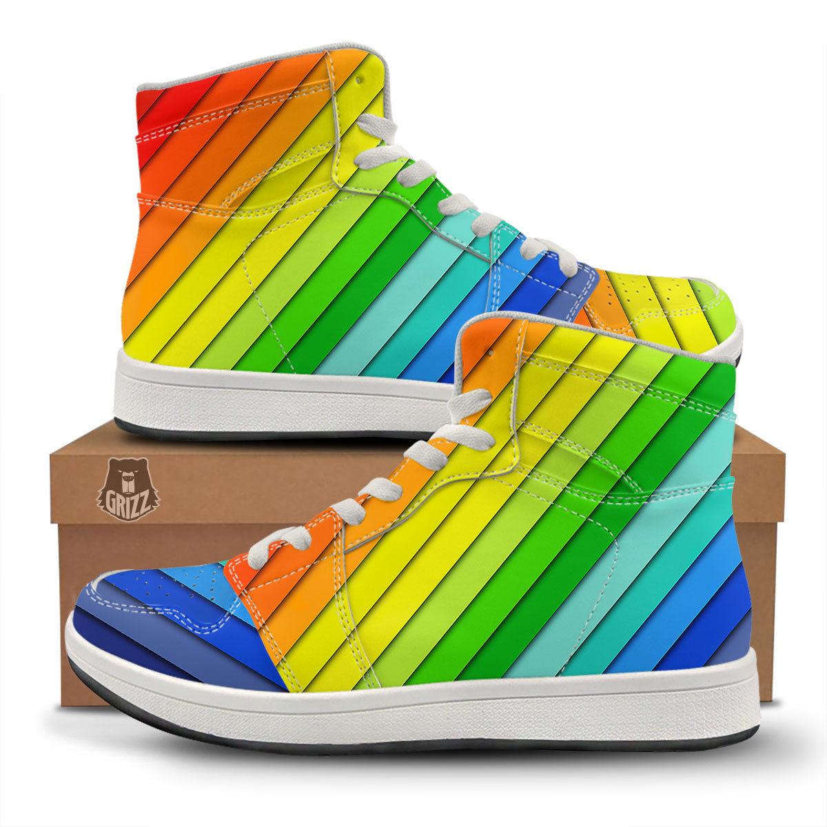 Lines Rainbow Diagonal Print Pattern High Top Sneakers-grizzshop