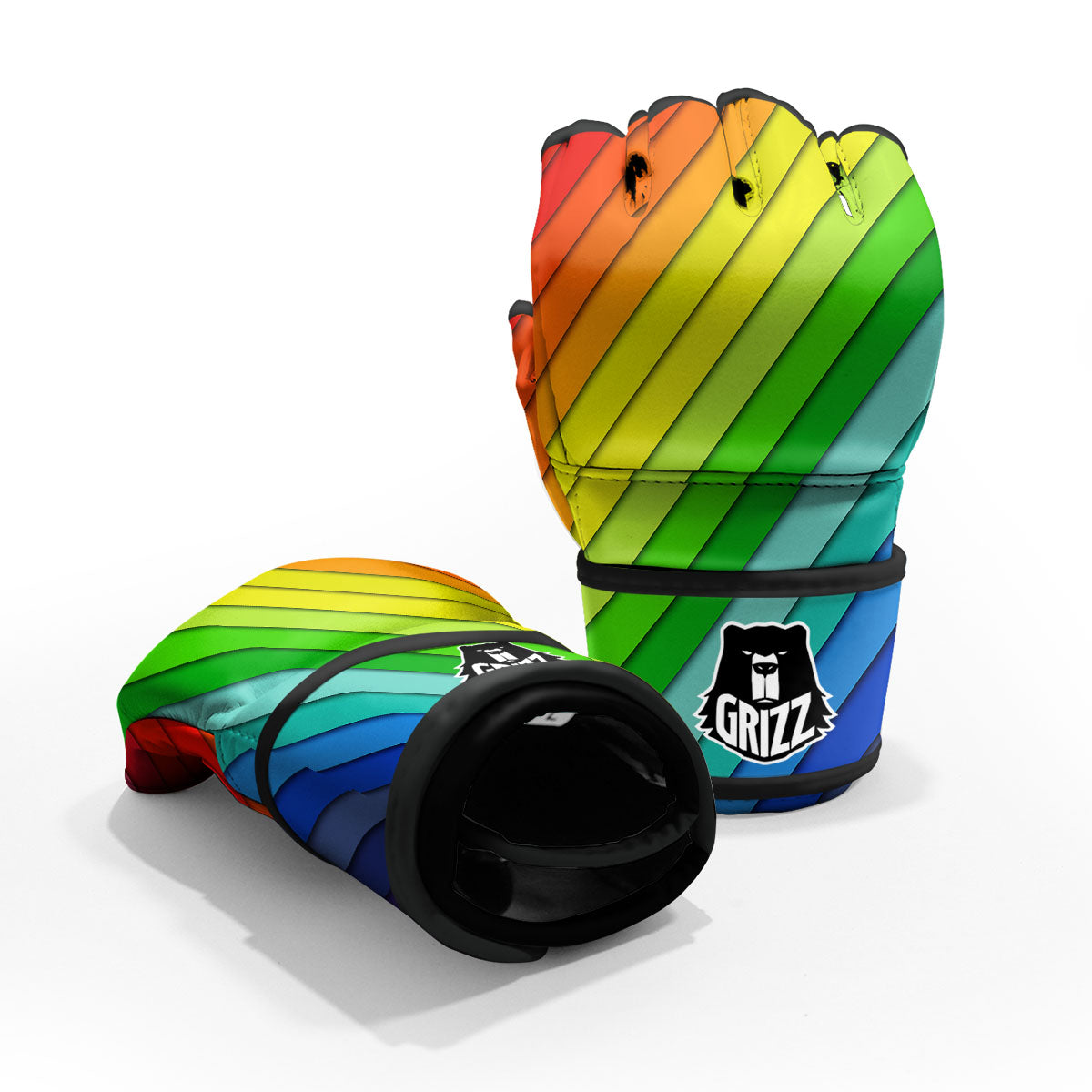 Lines Rainbow Diagonal Print Pattern MMA Gloves-grizzshop