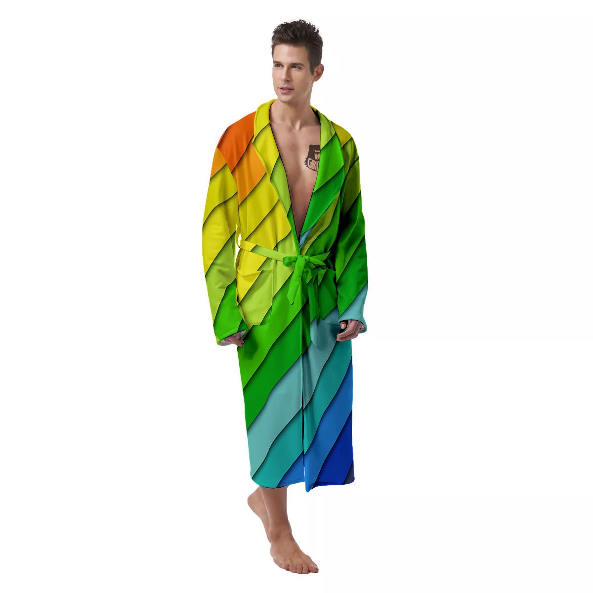 Lines Rainbow Diagonal Print Pattern Men's Robe-grizzshop