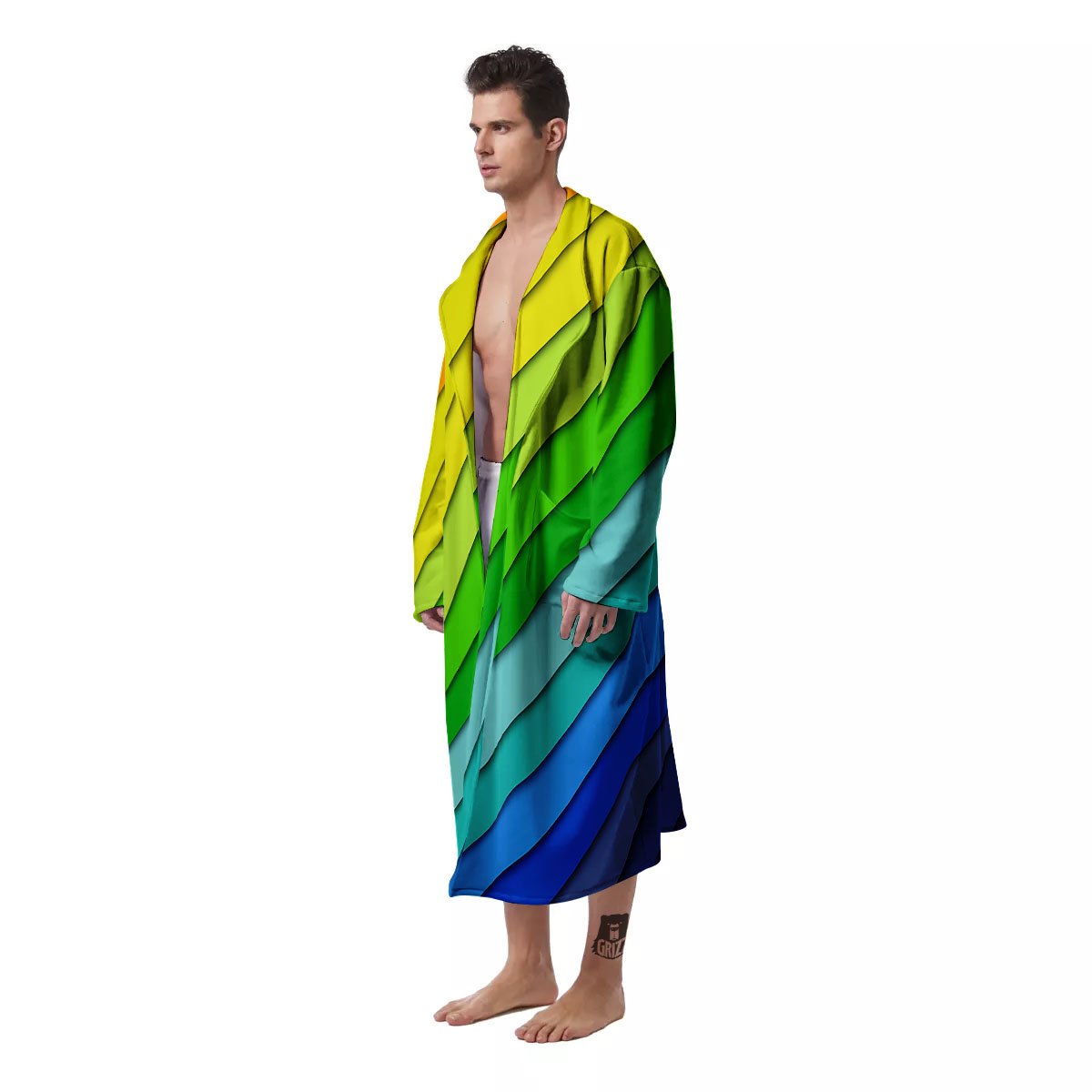 Lines Rainbow Diagonal Print Pattern Men's Robe-grizzshop