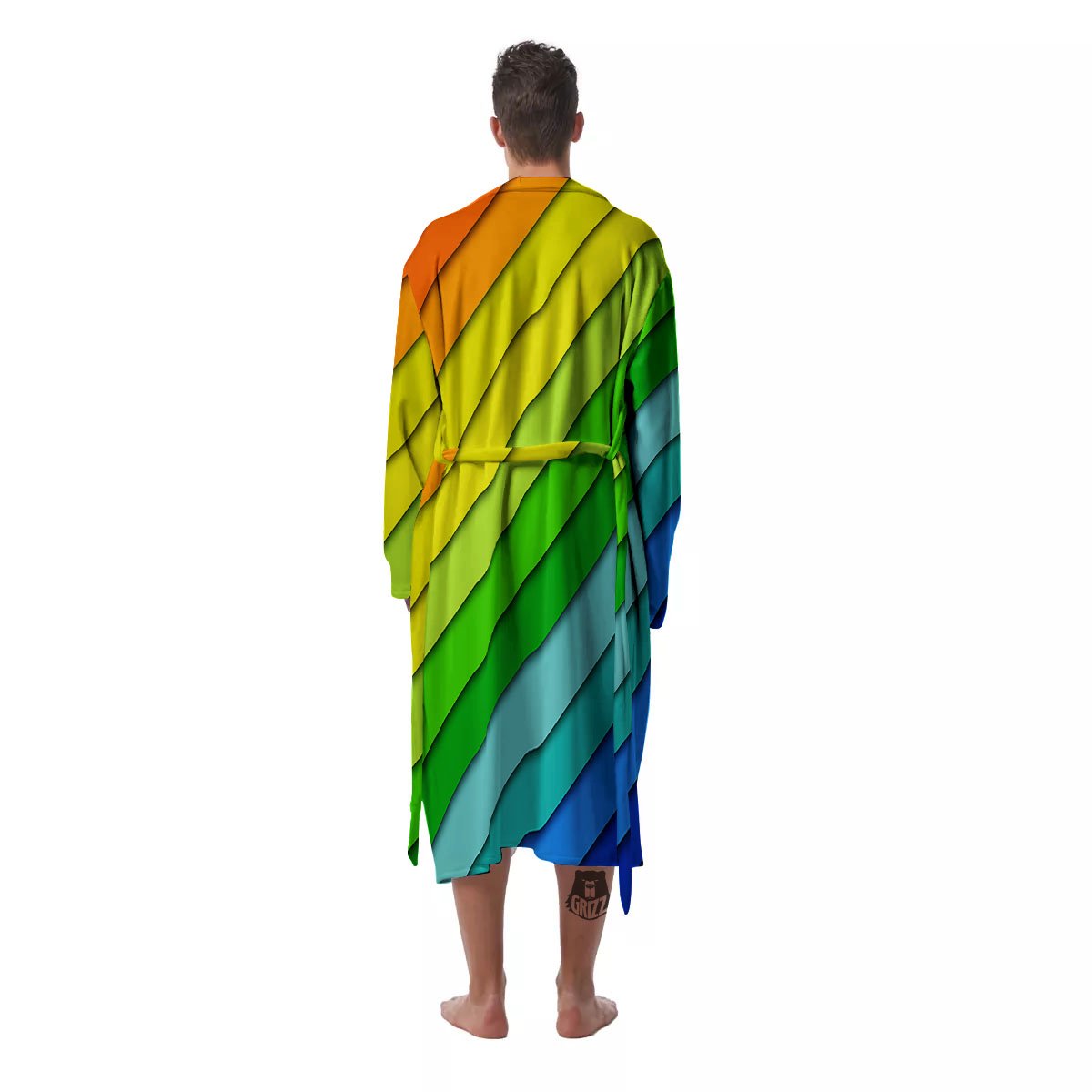 Lines Rainbow Diagonal Print Pattern Men's Robe-grizzshop