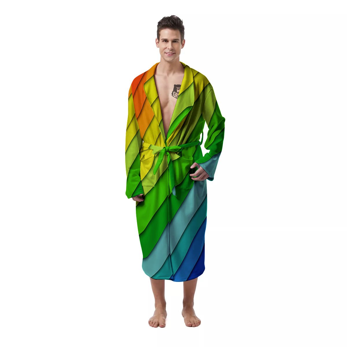 Lines Rainbow Diagonal Print Pattern Men's Robe-grizzshop