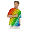 Lines Rainbow Diagonal Print Pattern Men's Short Sleeve Shirts-grizzshop