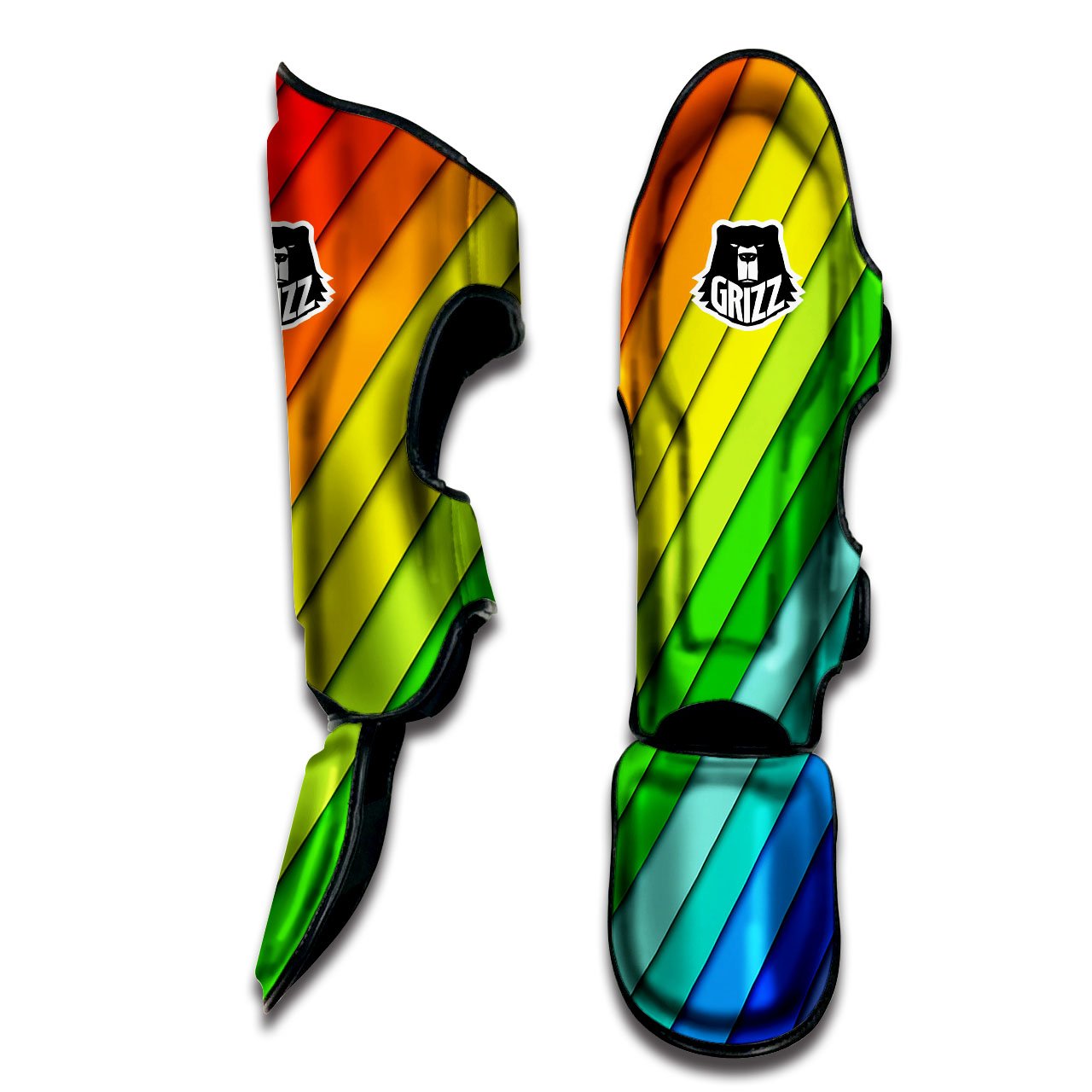 Lines Rainbow Diagonal Print Pattern Muay Thai Shin Guards-grizzshop