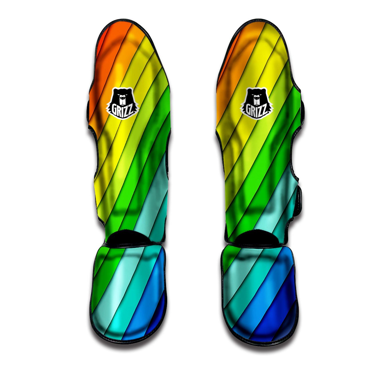 Lines Rainbow Diagonal Print Pattern Muay Thai Shin Guards-grizzshop