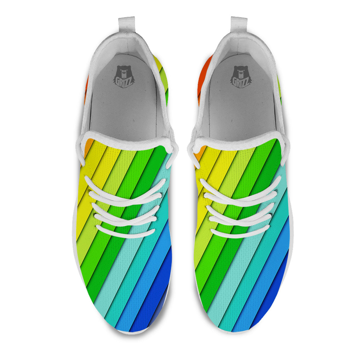 Lines Rainbow Diagonal Print Pattern White Athletic Shoes-grizzshop