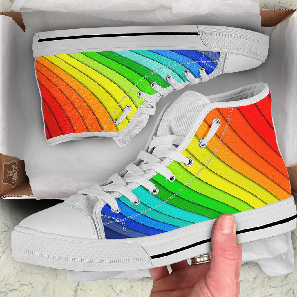 Lines Rainbow Diagonal Print Pattern White High Top Shoes-grizzshop