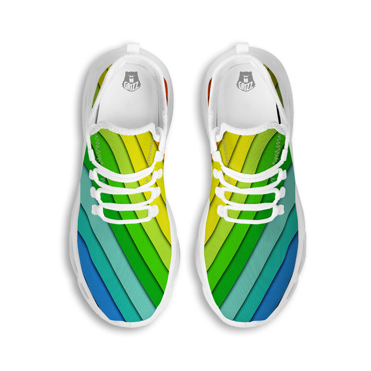 Lines Rainbow Diagonal Print Pattern White Running Shoes-grizzshop