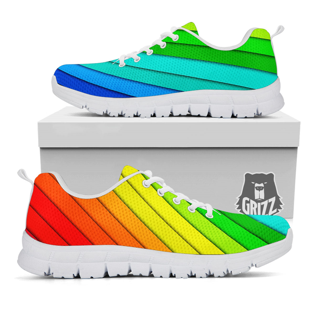 Lines Rainbow Diagonal Print Pattern White Sneaker-grizzshop