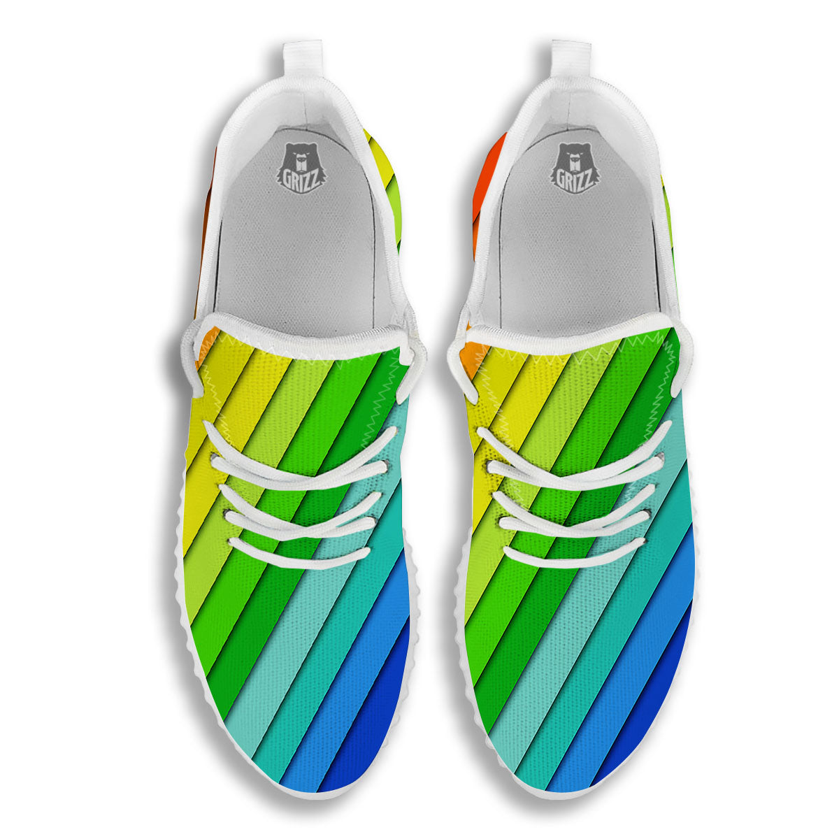Lines Rainbow Diagonal Print Pattern White Walking Shoes-grizzshop