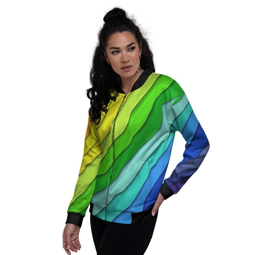 Lines Rainbow Diagonal Print Pattern Women's Bomber Jacket-grizzshop