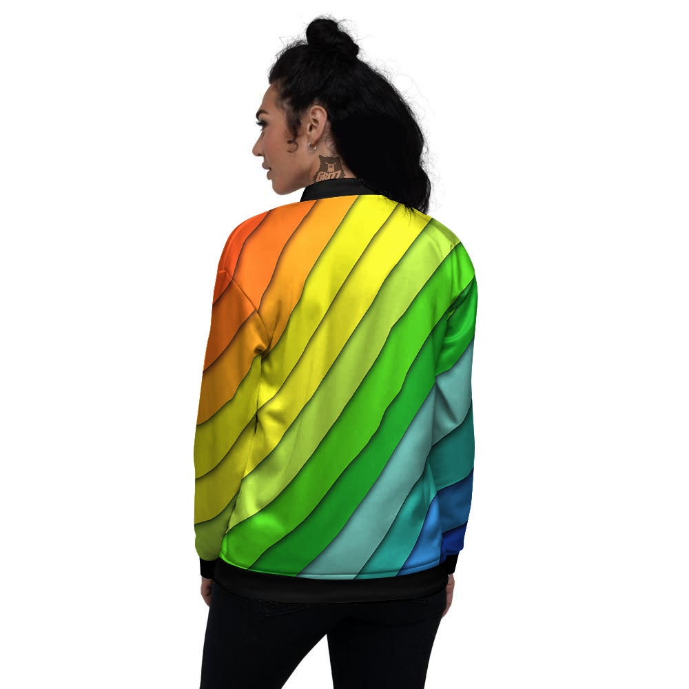 Lines Rainbow Diagonal Print Pattern Women's Bomber Jacket-grizzshop