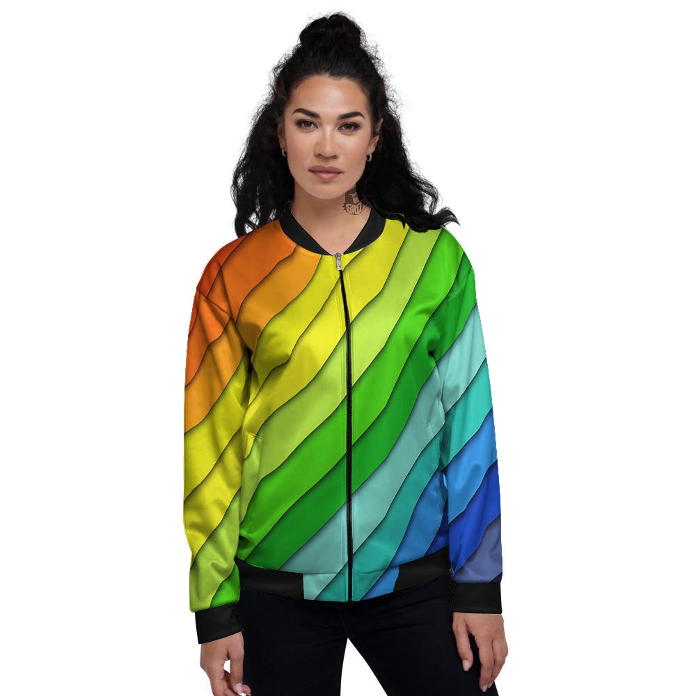 Lines Rainbow Diagonal Print Pattern Women's Bomber Jacket-grizzshop