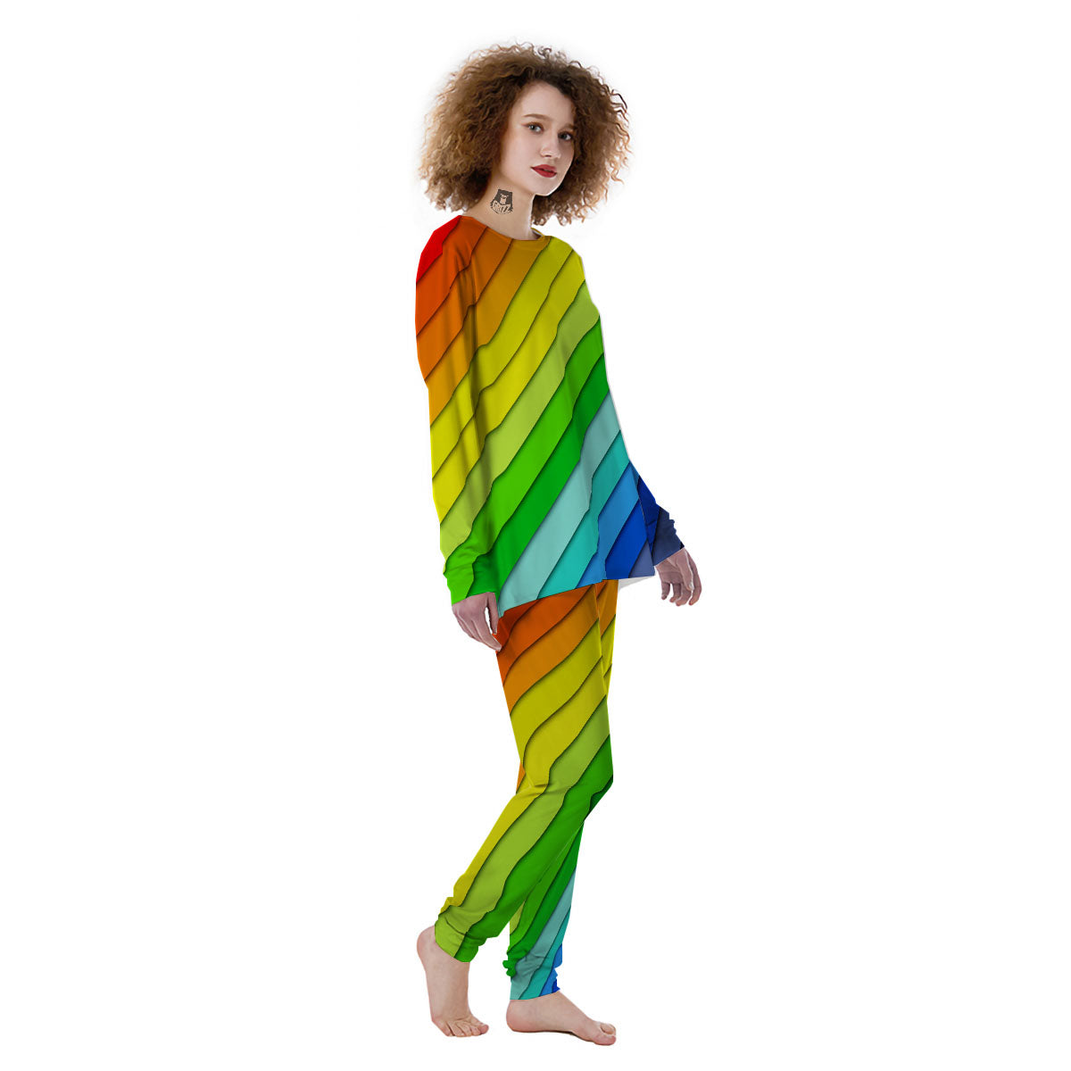 Lines Rainbow Diagonal Print Pattern Women's Pajamas-grizzshop