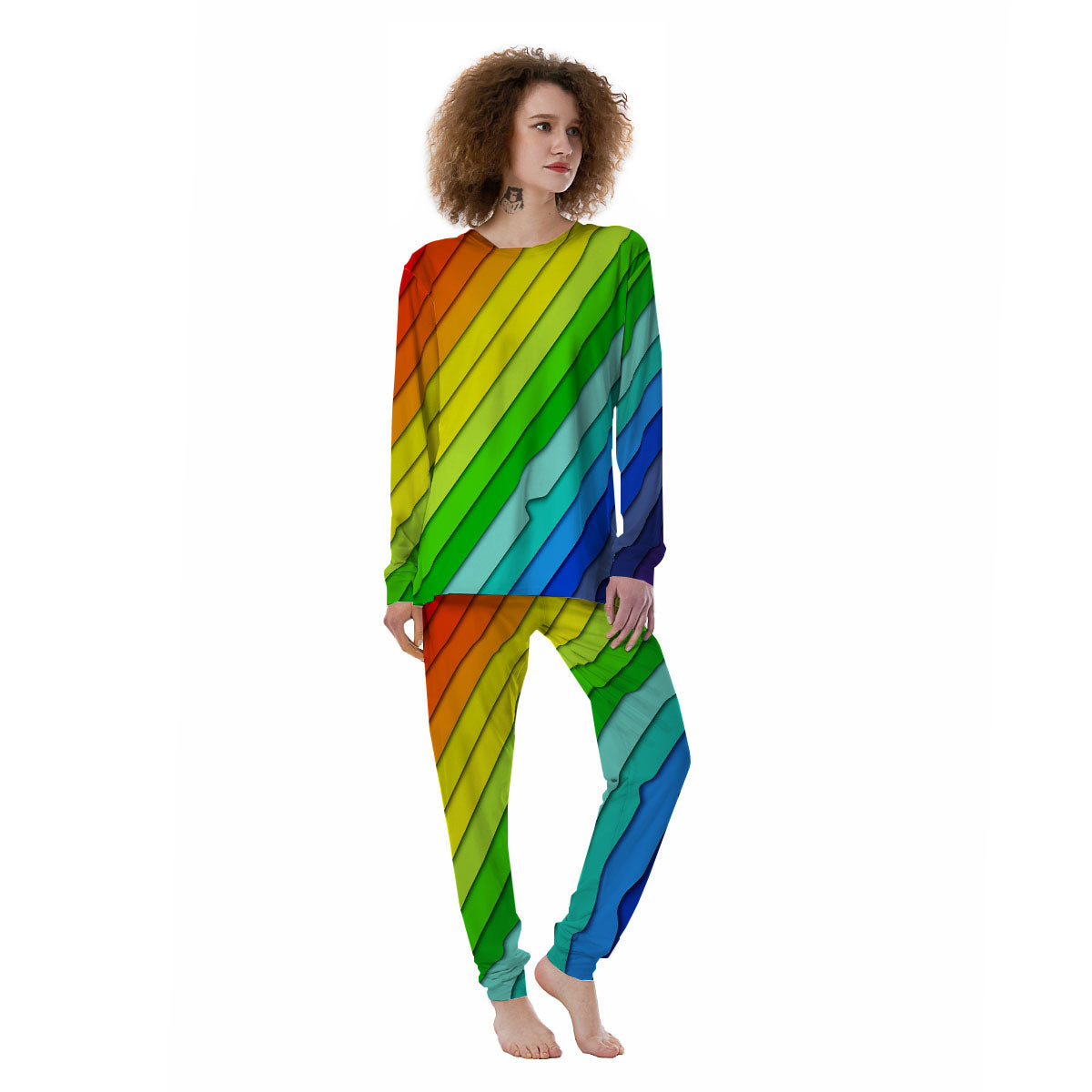 Lines Rainbow Diagonal Print Pattern Women's Pajamas-grizzshop