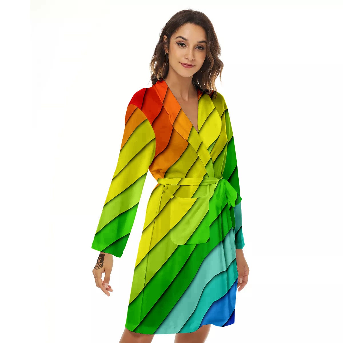 Lines Rainbow Diagonal Print Pattern Women's Robe-grizzshop