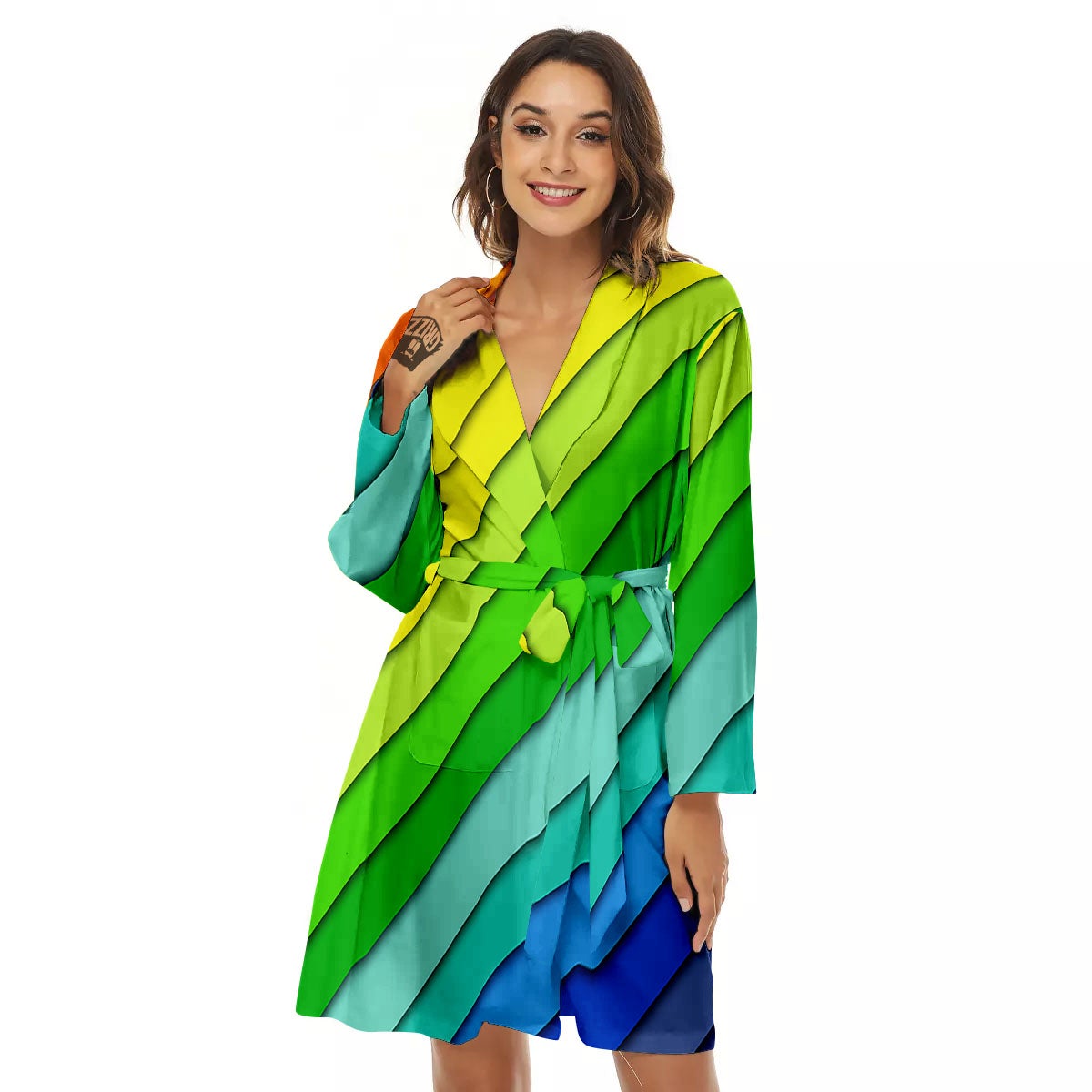 Lines Rainbow Diagonal Print Pattern Women's Robe-grizzshop