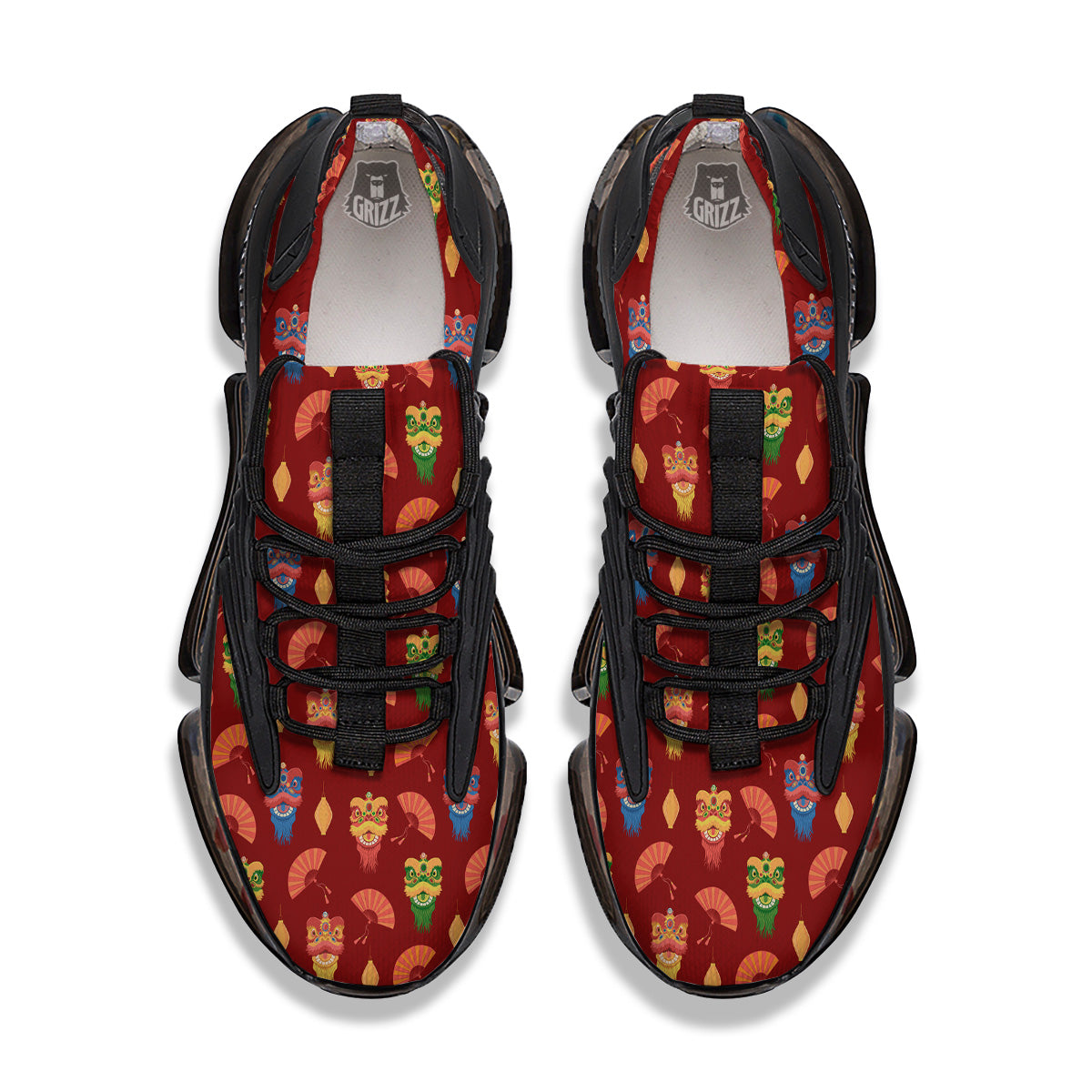 Lion Dance Chinese New Years Print Pattern Black Gym Shoes-grizzshop