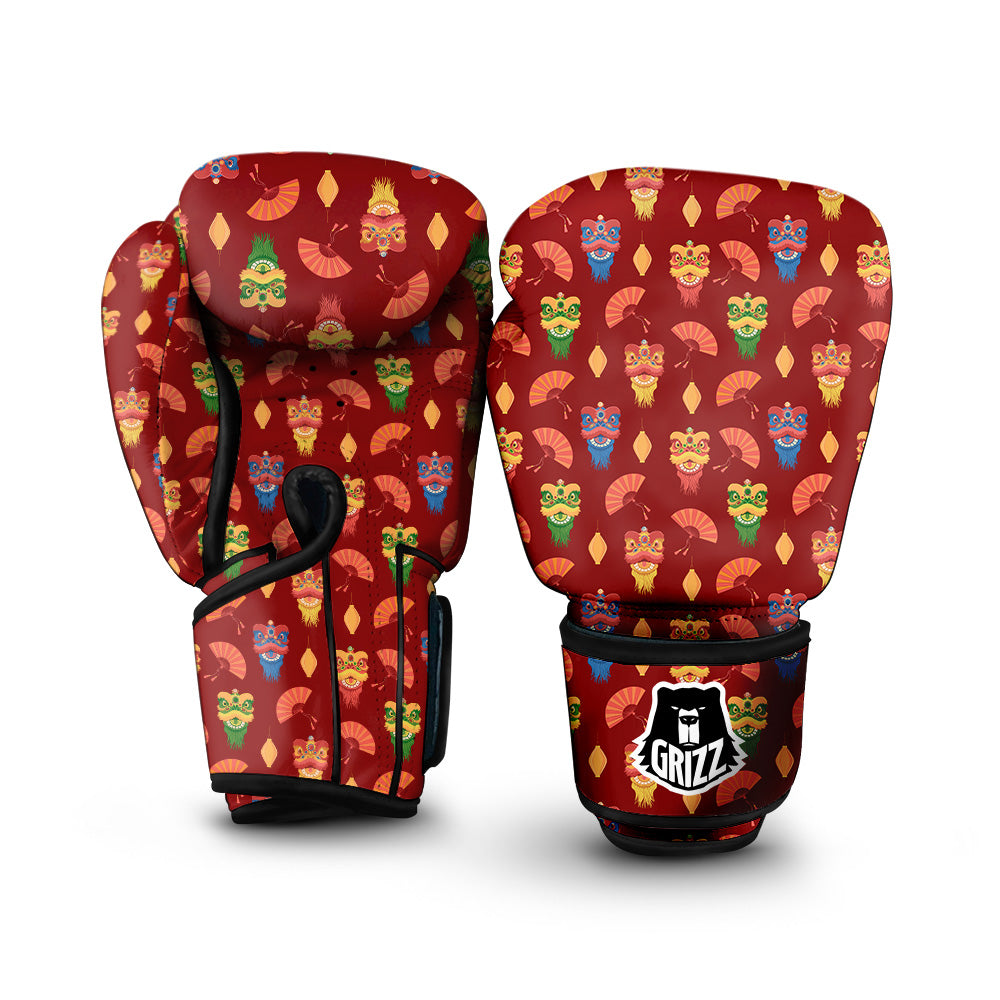 Lion Dance Chinese New Years Print Pattern Boxing Gloves-grizzshop