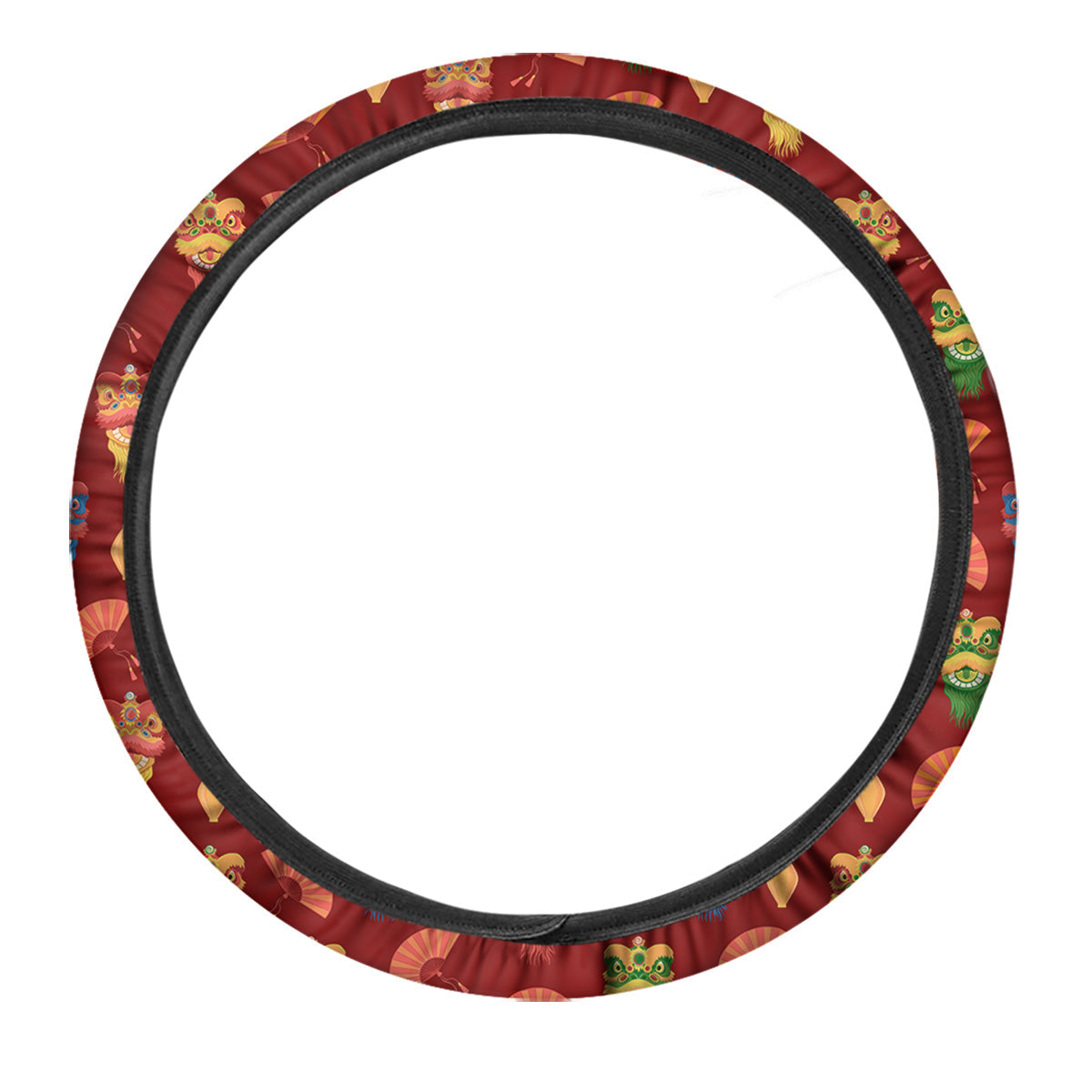 Lion Dance Chinese New Years Print Pattern Car Steering Wheel Cover-grizzshop