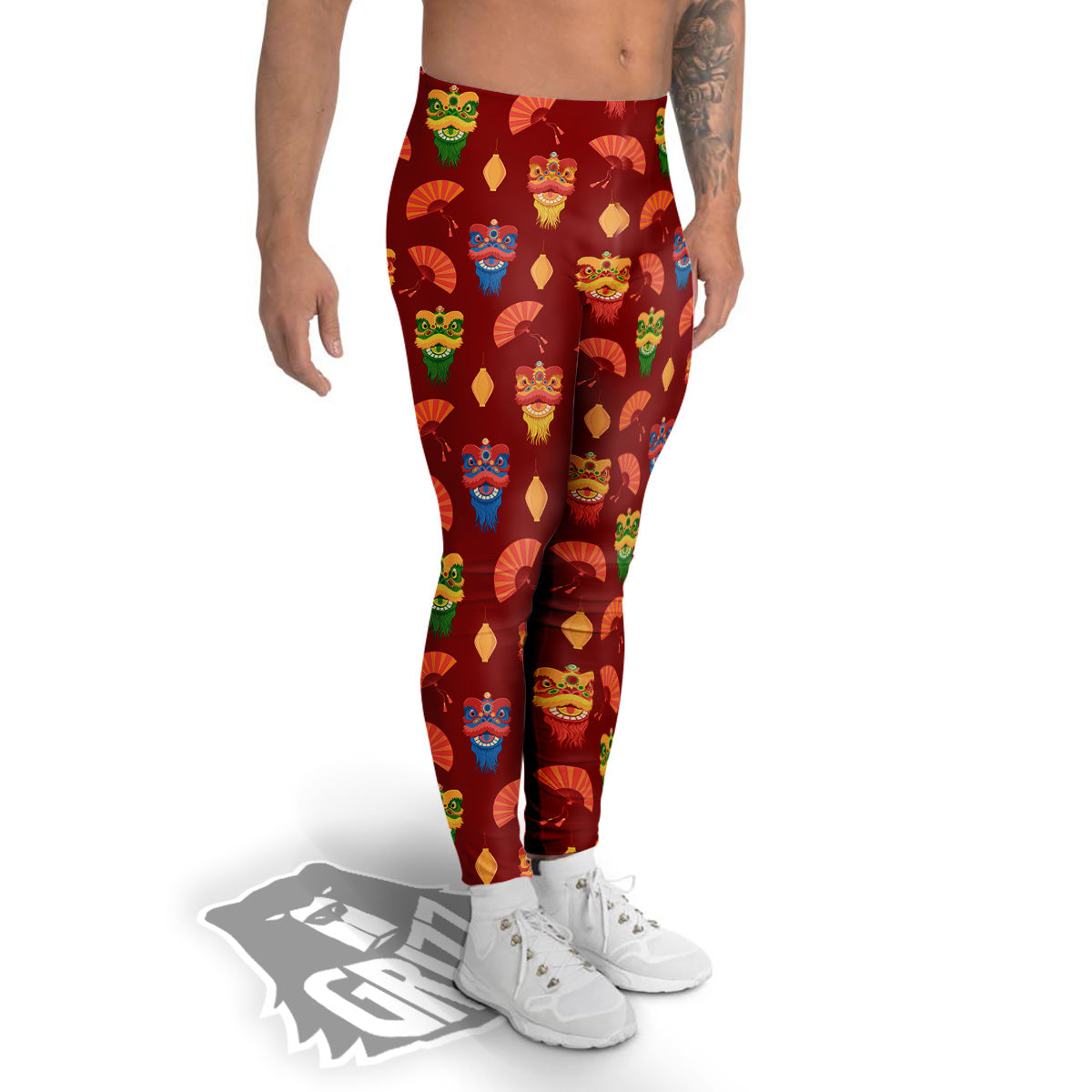 Lion Dance Chinese New Years Print Pattern Men's Leggings-grizzshop