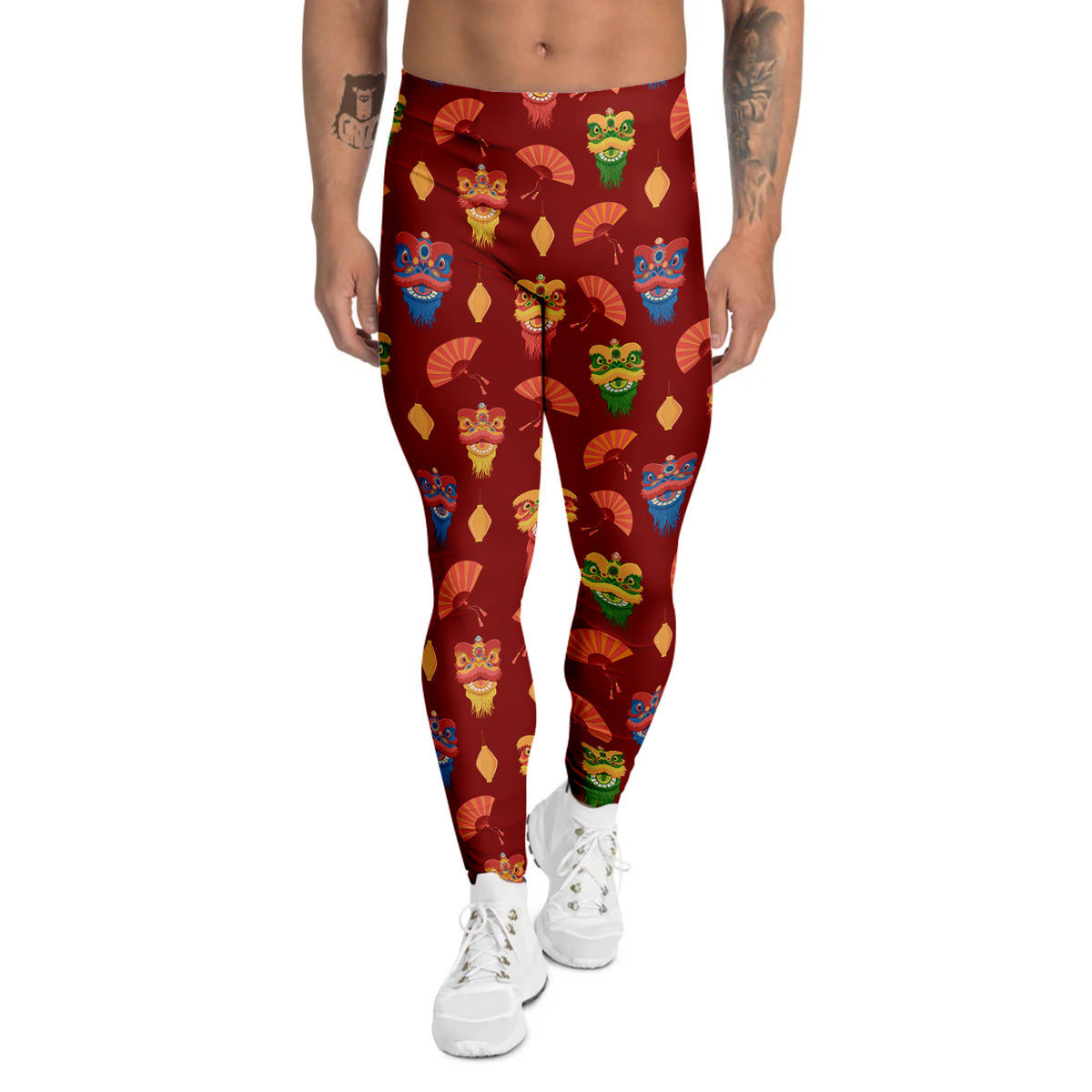 Lion Dance Chinese New Years Print Pattern Men's Leggings-grizzshop