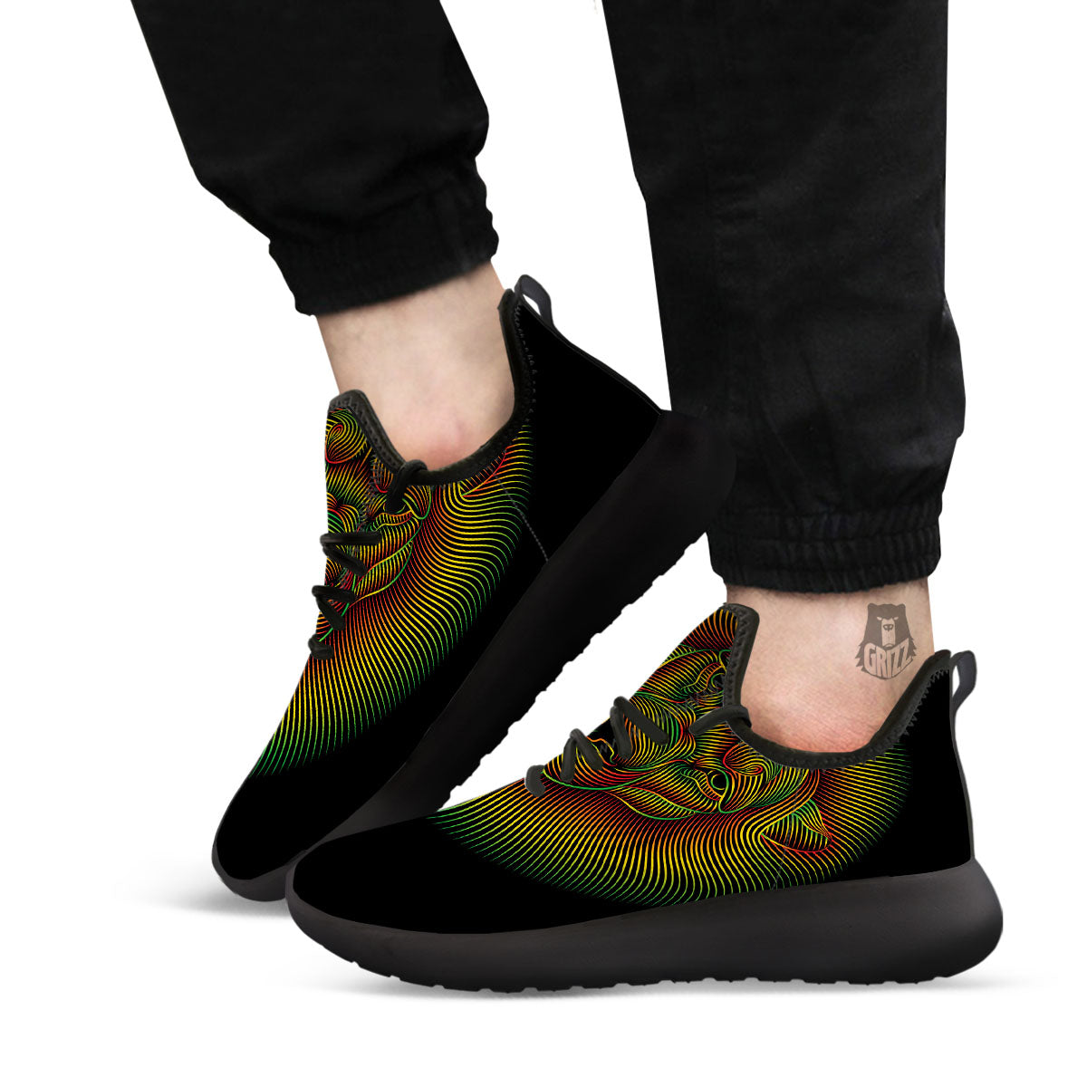 Lion Rasta Print Black Athletic Shoes-grizzshop