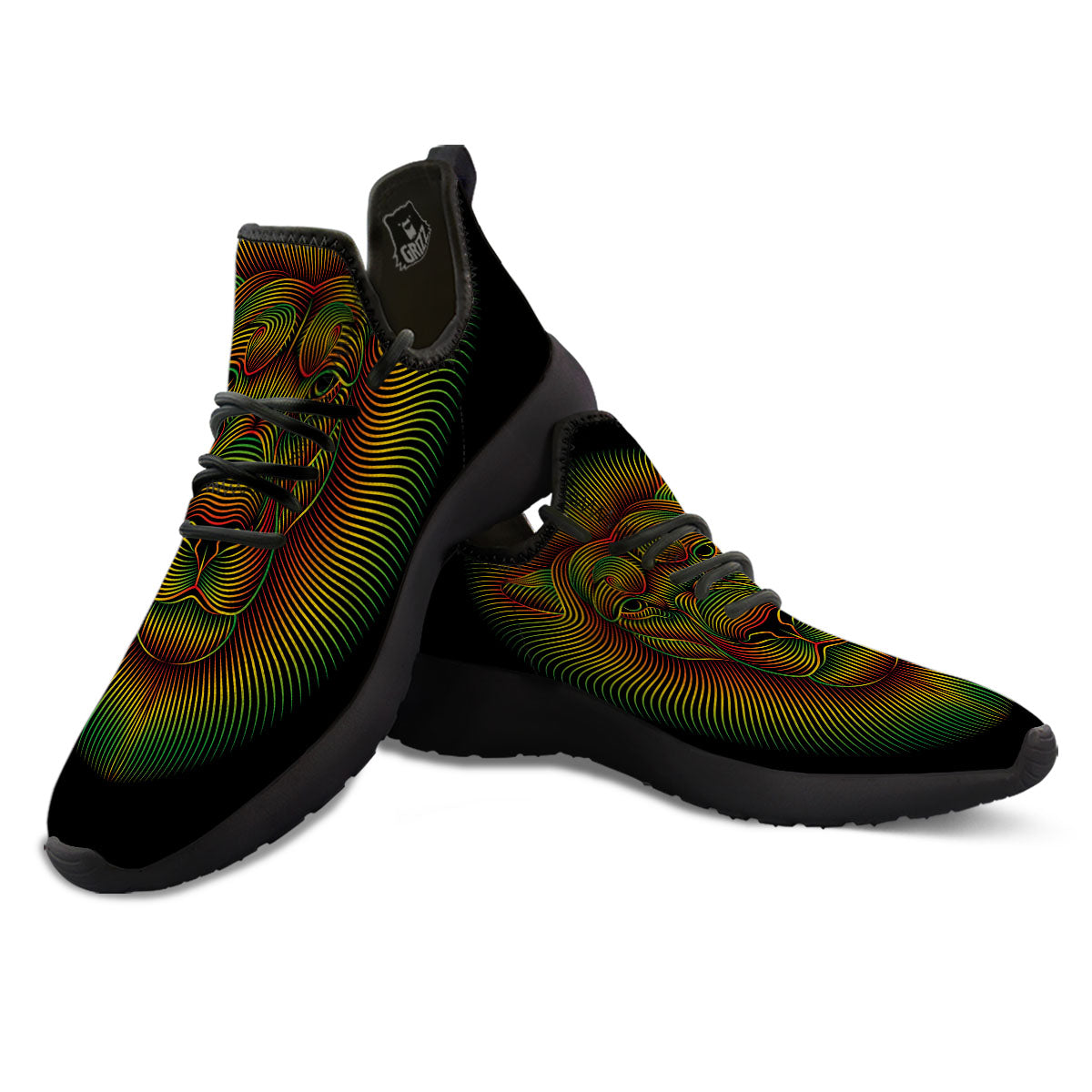 Lion Rasta Print Black Athletic Shoes-grizzshop