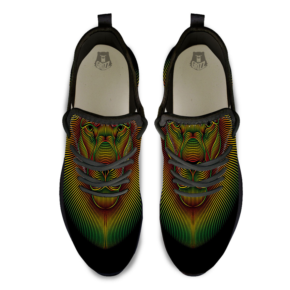 Lion Rasta Print Black Athletic Shoes-grizzshop