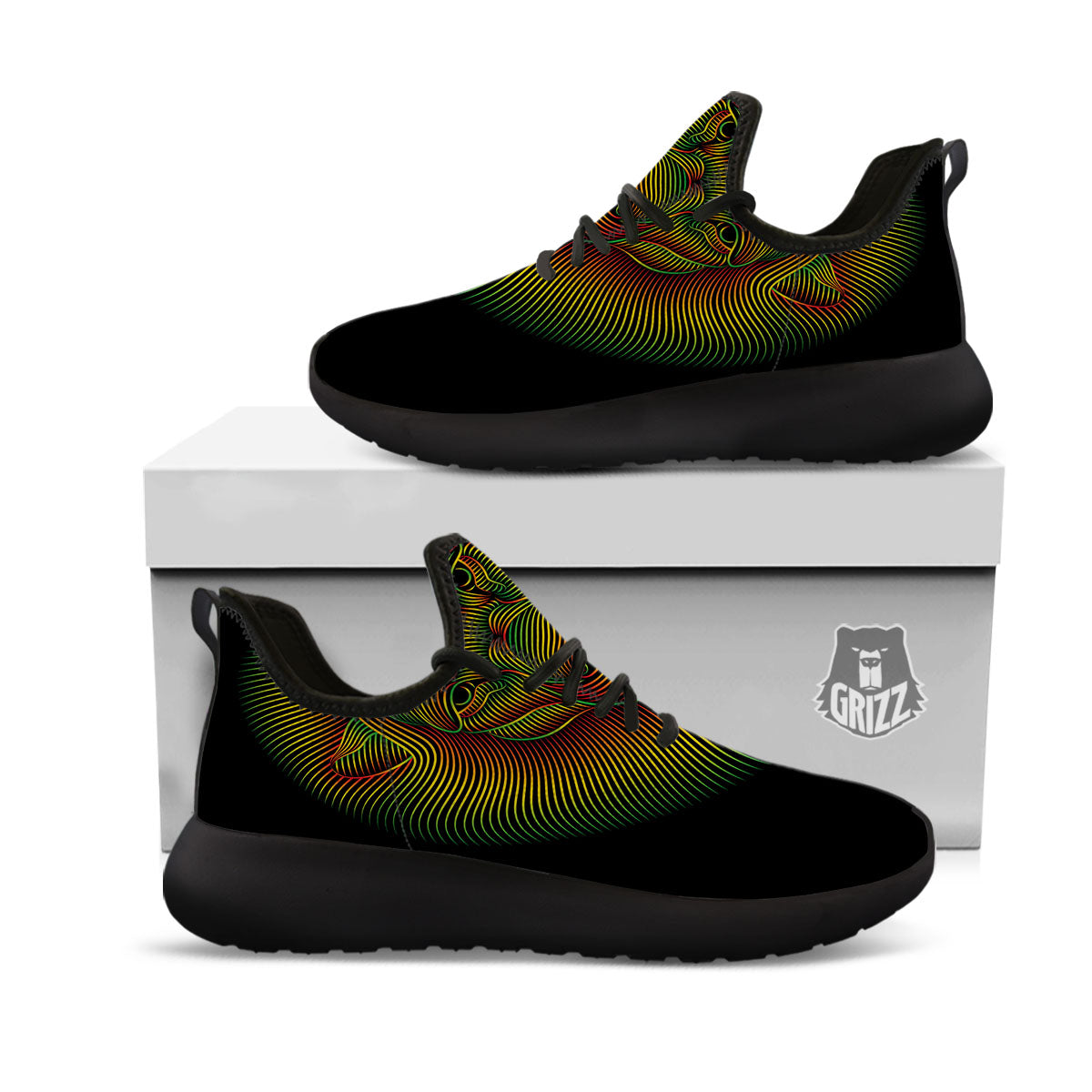 Lion Rasta Print Black Athletic Shoes-grizzshop