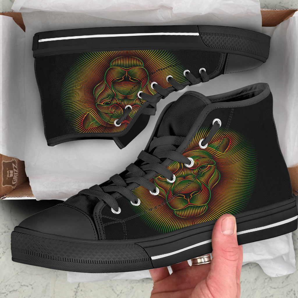 Lion Rasta Print Black High Top Shoes-grizzshop