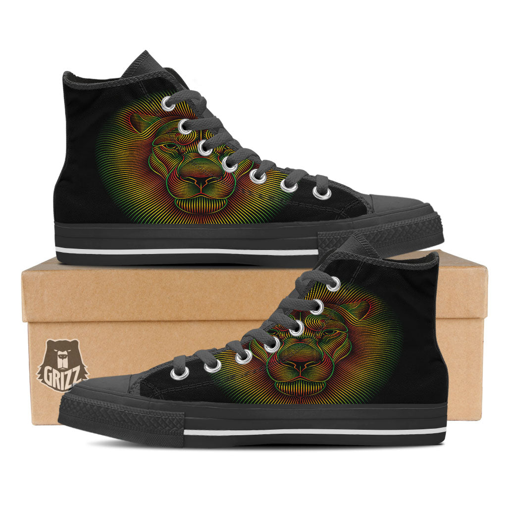 Lion Rasta Print Black High Top Shoes-grizzshop
