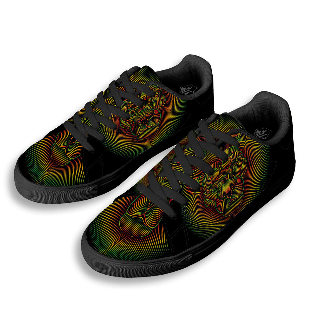 Lion Rasta Print Black Low Top Sneakers-grizzshop