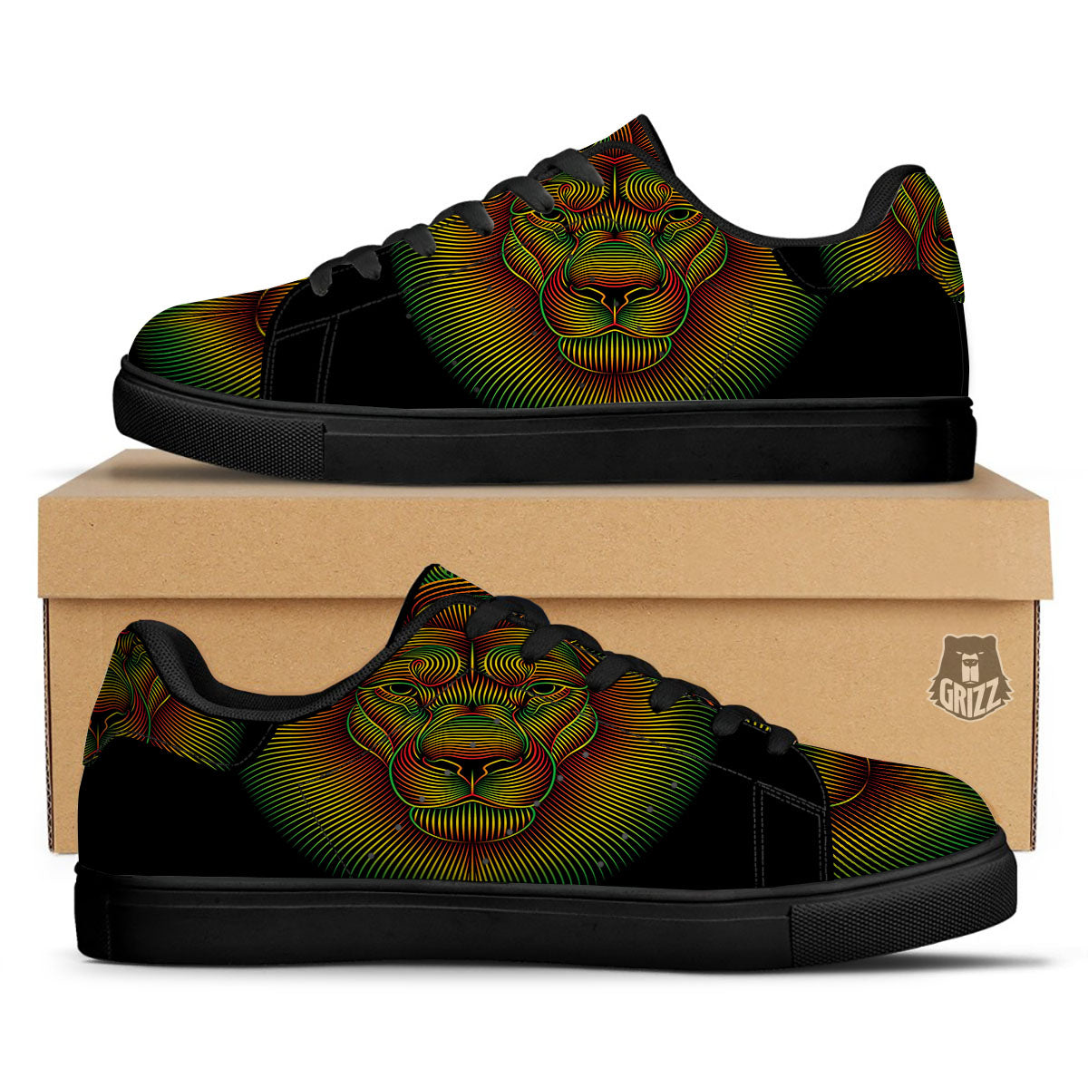 Lion Rasta Print Black Low Top Sneakers-grizzshop
