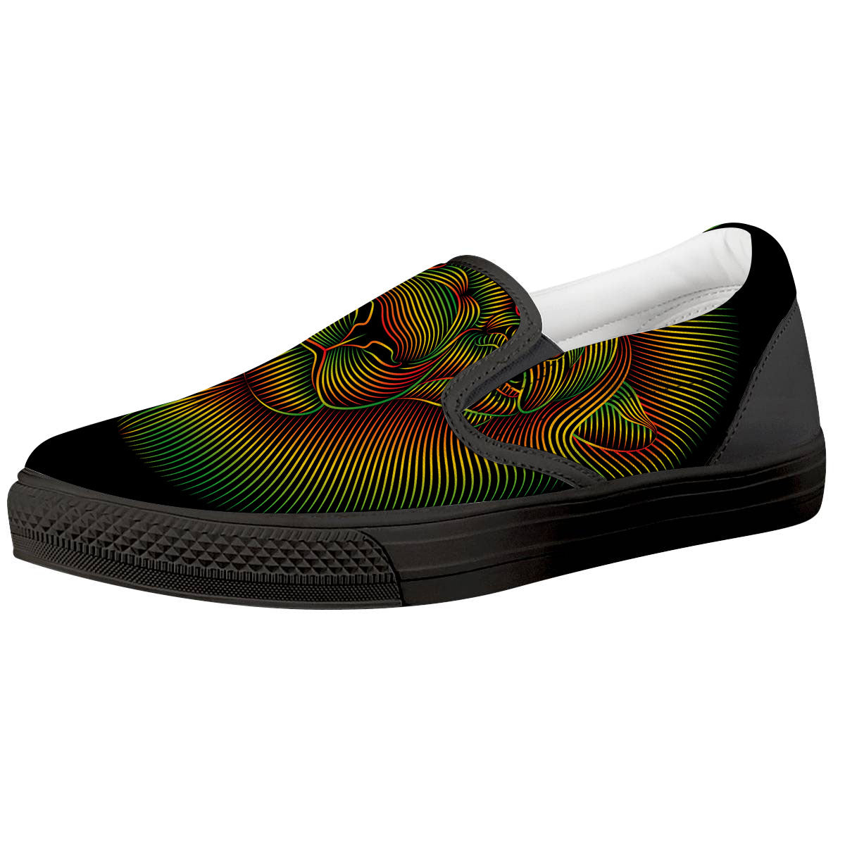 Lion Rasta Print Black Slip On Shoes-grizzshop