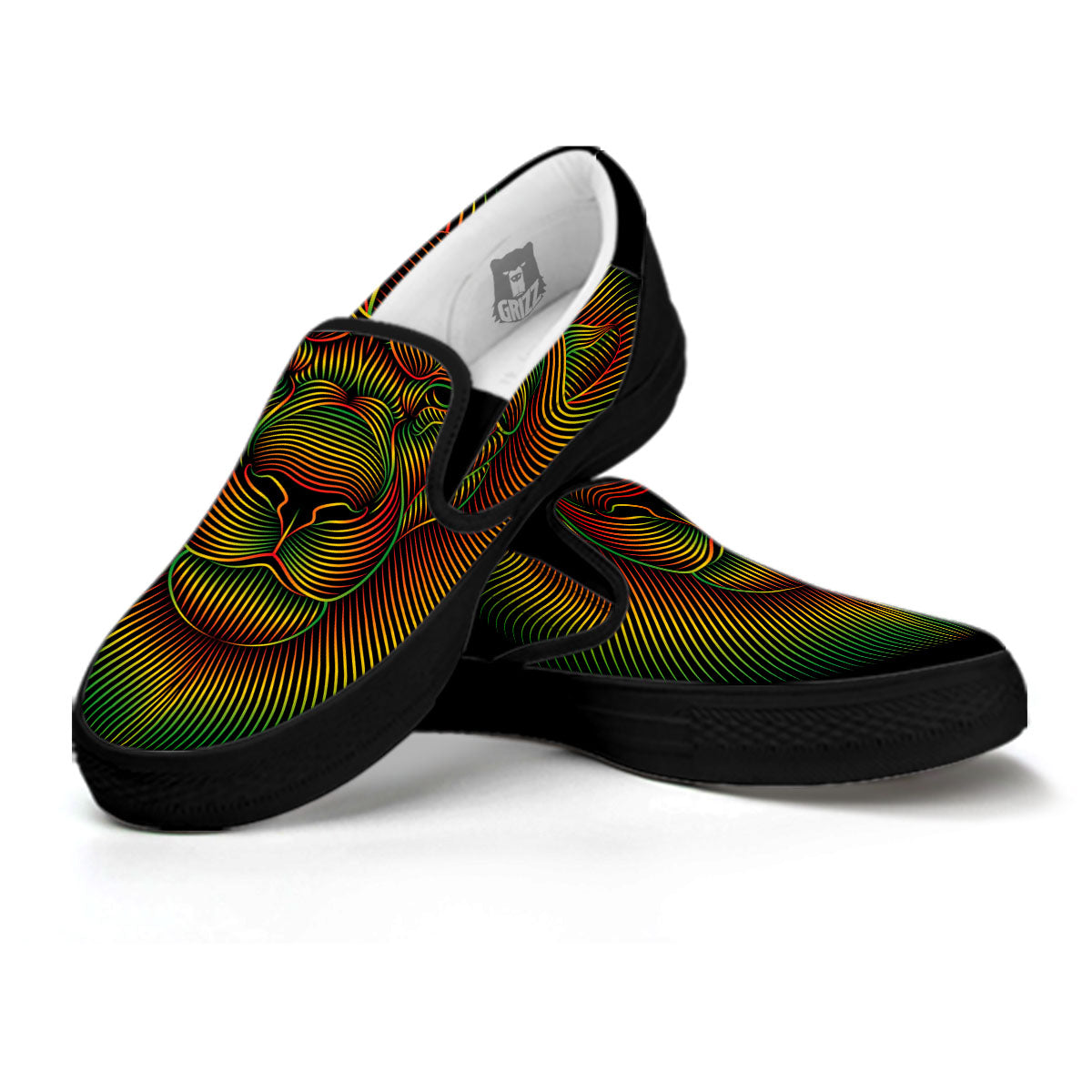 Lion Rasta Print Black Slip On Shoes-grizzshop