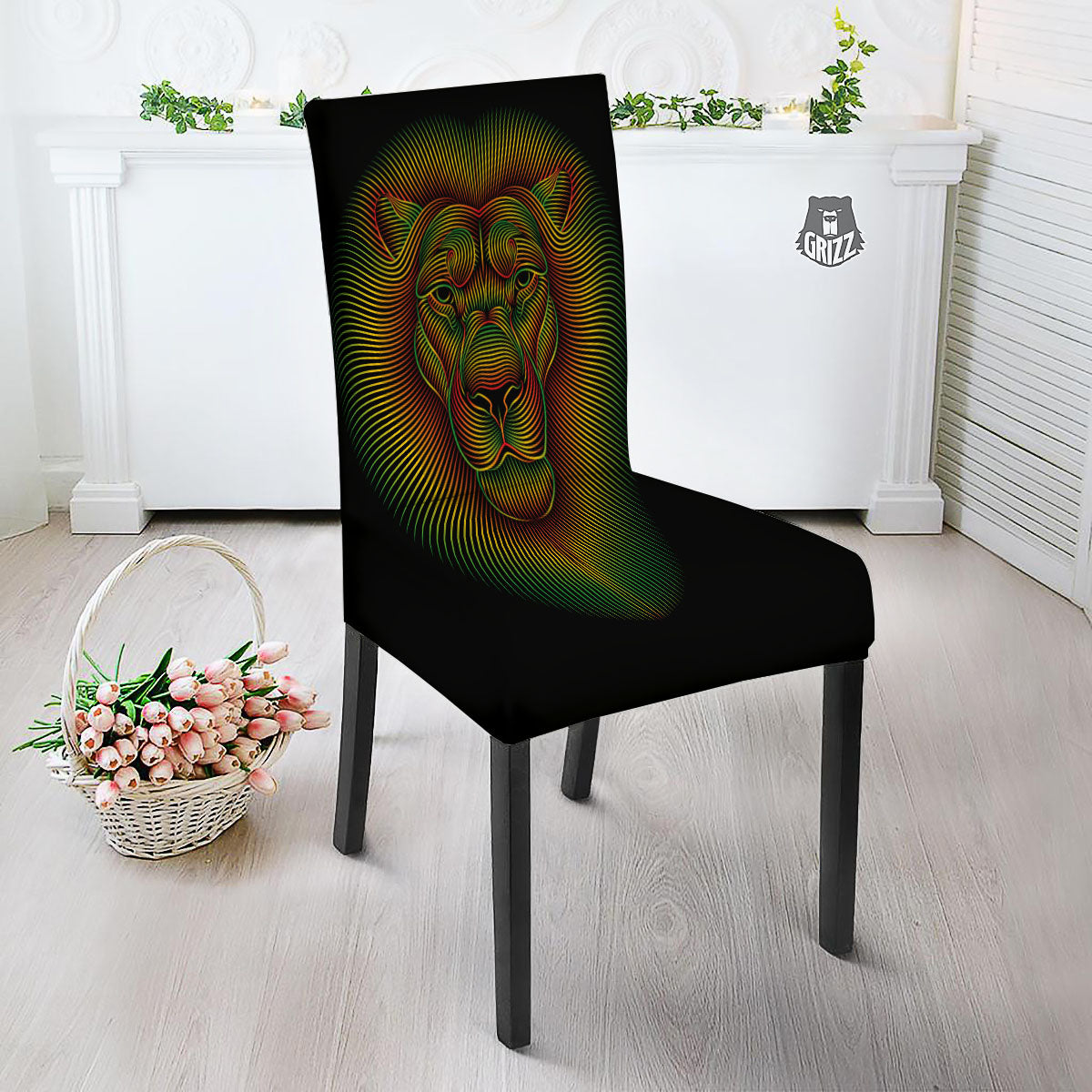 Lion Rasta Print Dining Chair Slipcover-grizzshop