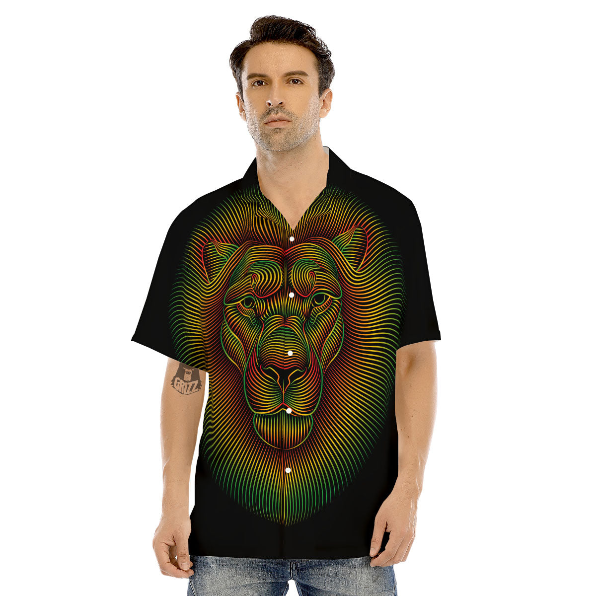 Lion Rasta Print Men's Hawaiian Shirt-grizzshop