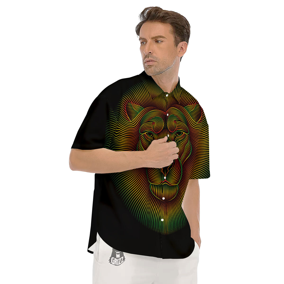 Lion Rasta Print Men's Short Sleeve Shirts-grizzshop