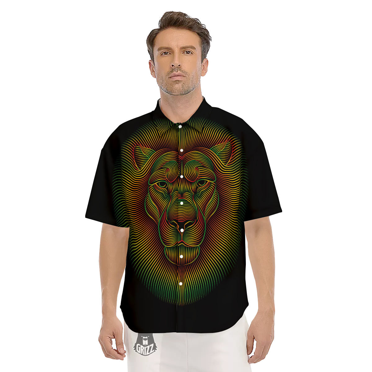Lion Rasta Print Men's Short Sleeve Shirts-grizzshop