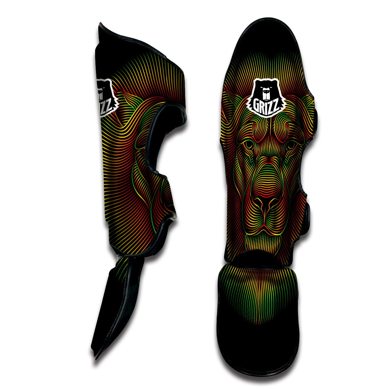 Lion Rasta Print Muay Thai Shin Guards-grizzshop