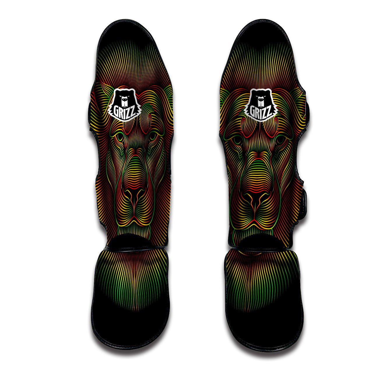 Lion Rasta Print Muay Thai Shin Guards-grizzshop