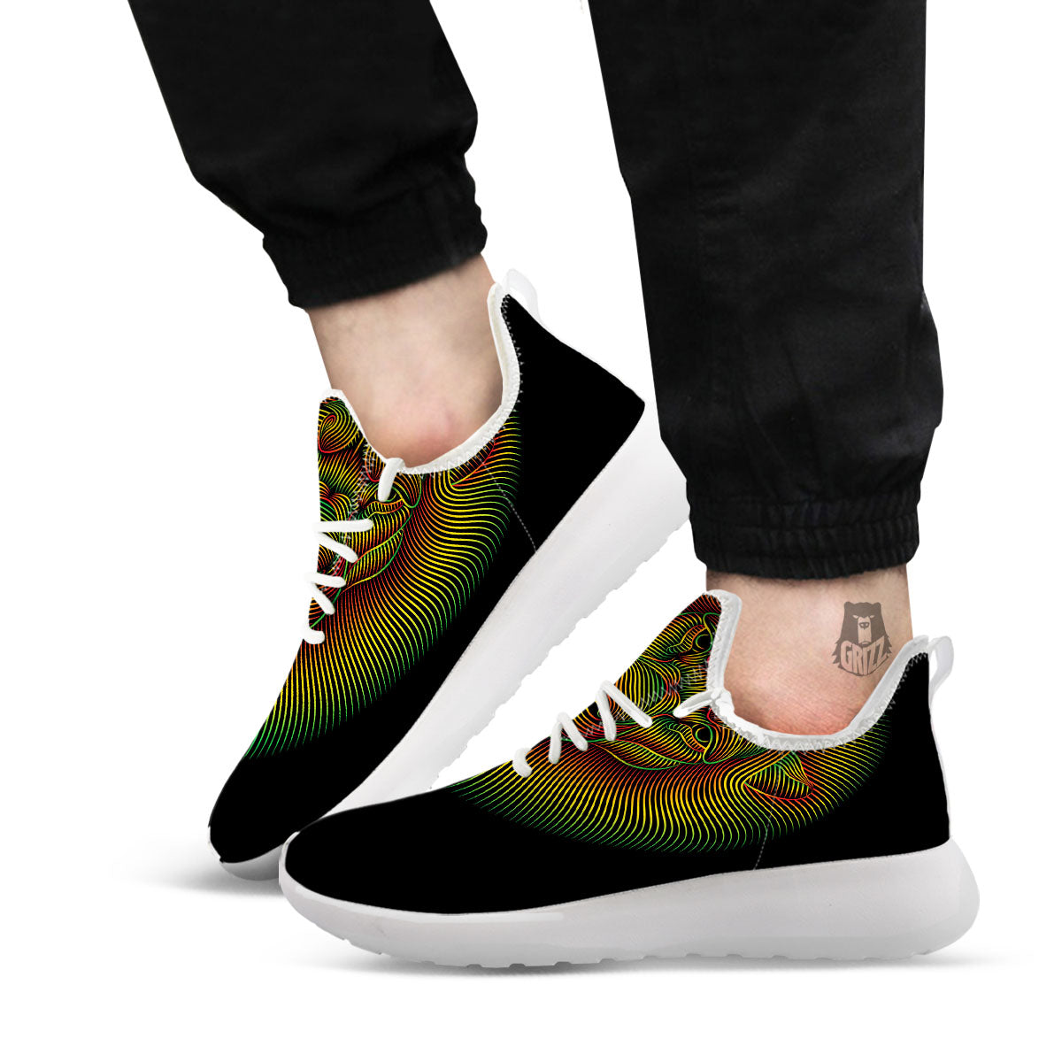 Lion Rasta Print White Athletic Shoes-grizzshop