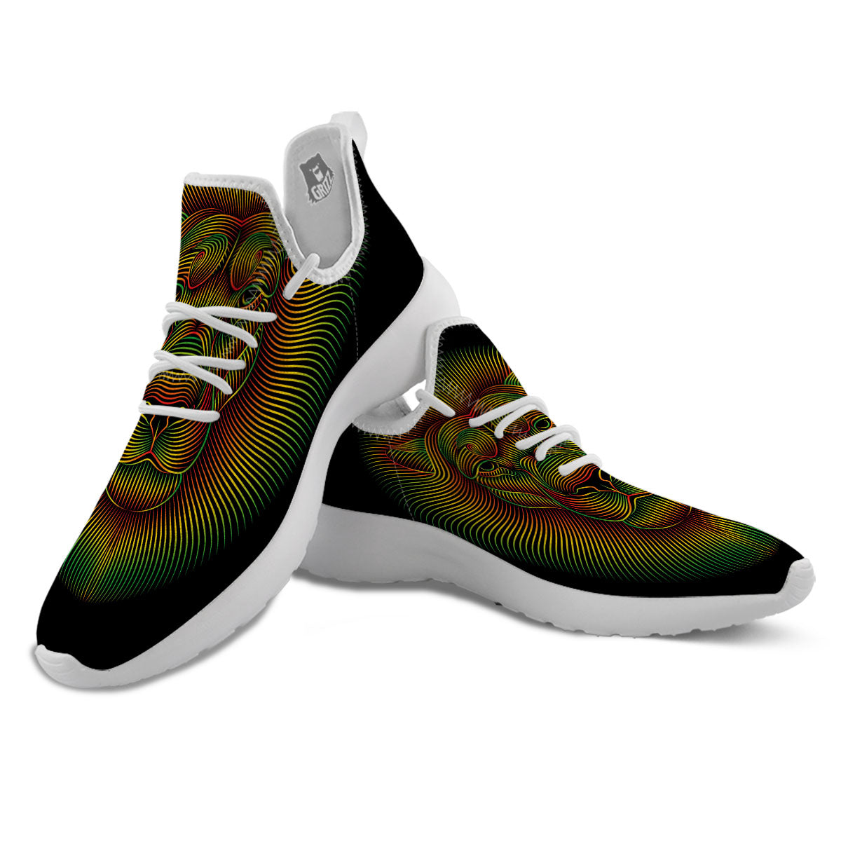 Lion Rasta Print White Athletic Shoes-grizzshop